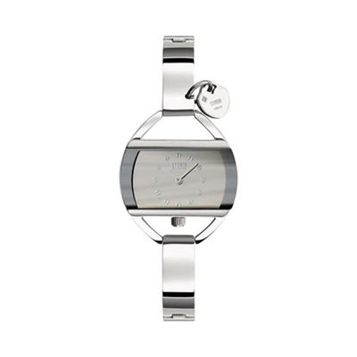 Ladies silver rectangular dial watch temp charm silv